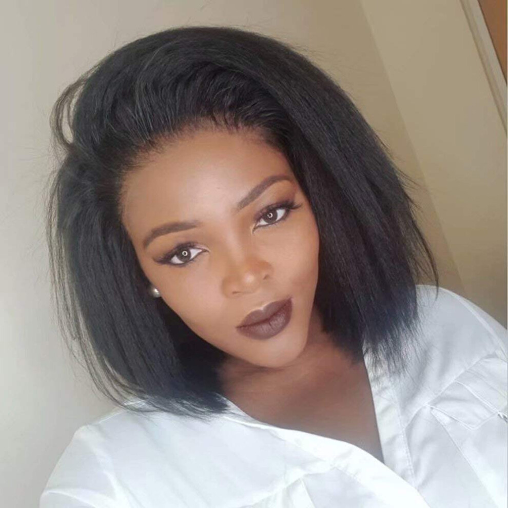 Unisex 13X4 Lace Front Wigs Human Hair 8 Inch Kinky Straight Bob Hd Transparent Lace Preplucked Bleached Knots 130% Density