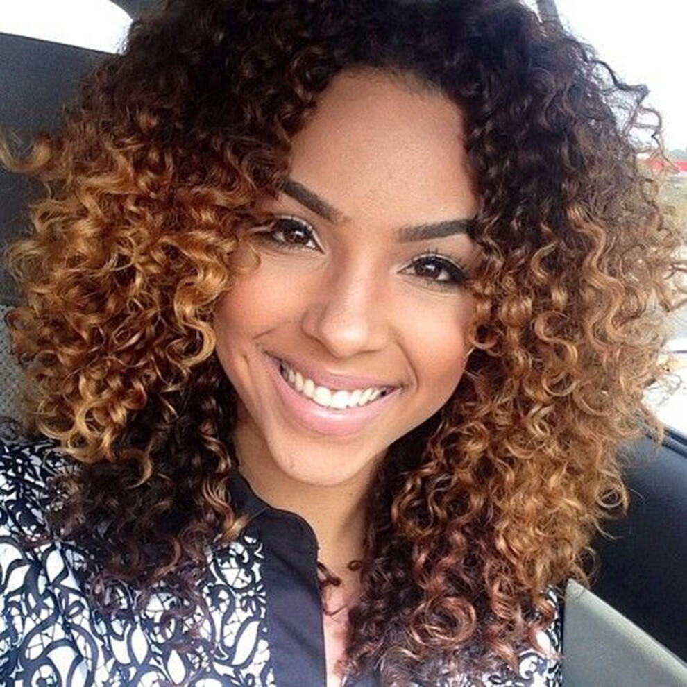 Curly Human Hair Wigs Ombre 13x4 Lace Front Bob 14 Inch Deep Wave for Black Women