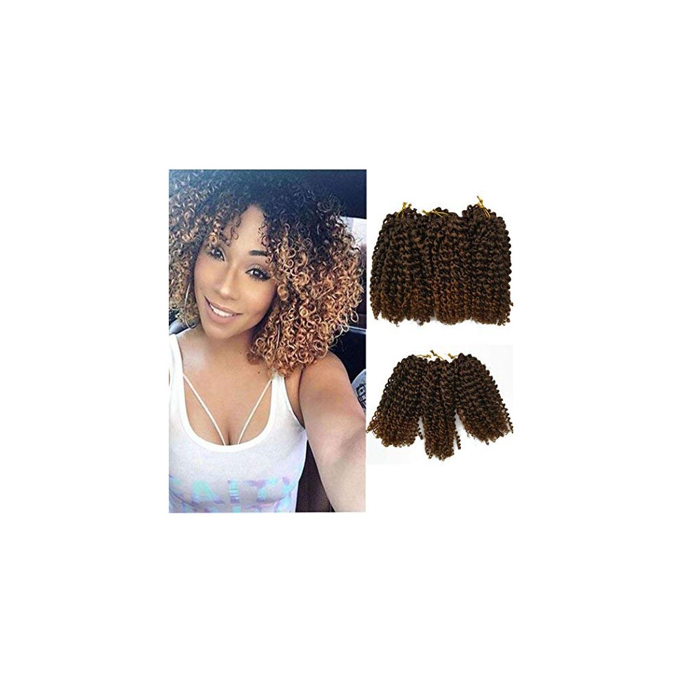 Unisex 8 Inch Ombre Crochet Braids Hair, T1b/30 Marlybob Kinky Curly Synthetic Extensions, 6 Packs