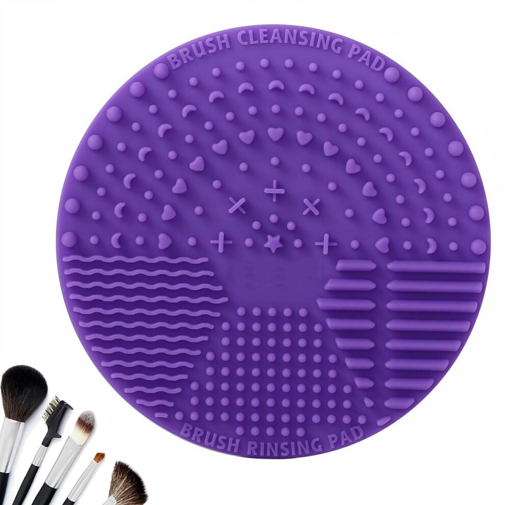 Purple Emlimny Makeup Brush Cleaner Mat With Suction Cup, Silicone Scrubber Pad For Cleaning Brushes (Purple)