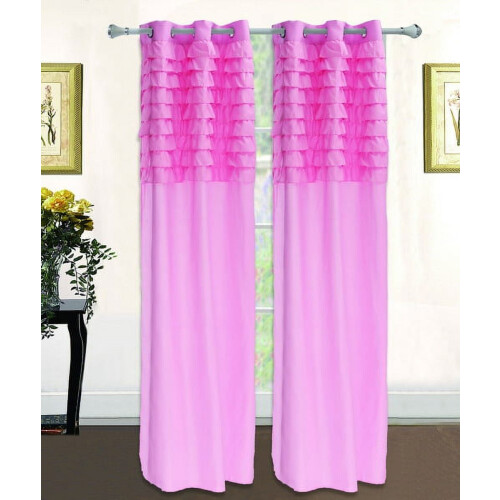 Katy Solid Ruffled Pleated Window Curtain Panel With Grommets 84" Long Drapes - Rose Pink