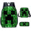 School bag Minecraft game peripheral backpack three-piece set for elementary and high school students pencil case 3