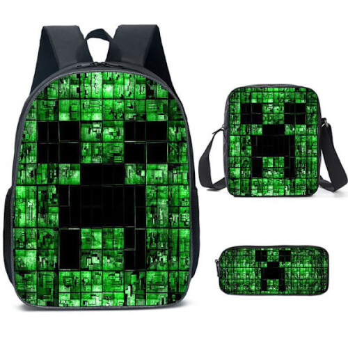 School bag Minecraft game peripheral backpack three-piece set for elementary and high school students pencil case 2
