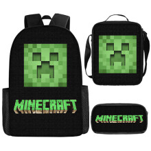 School bag Minecraft game peripheral backpack three-piece set for elementary and high school students pencil case