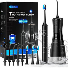 Water Flosser 350ML OLED 5 Modes IPX7 Waterproof + Electric Toothbrush & 5 Jet Tips, compatible with travel home use