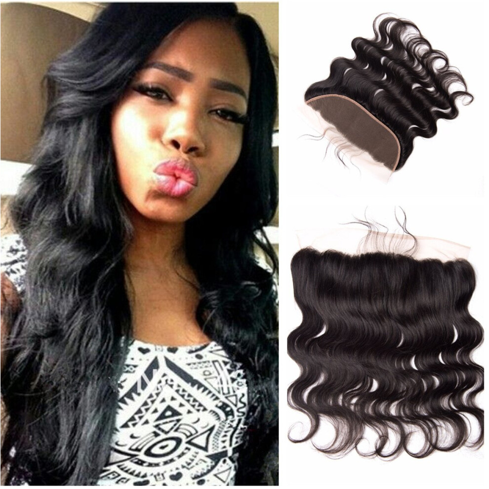 Unisex Brazilian Lace Frontal 13X4 Virgin Remy Human Hair Body Wave With Baby Hair Natural Hairline 16'