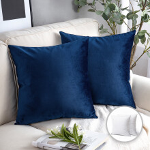 Phantoscope Soft Silky Velvet Series Square Decorative Throw Pillow Cusion for Couch, 22" x 22", Navy Blue, 2 Pack