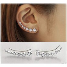 7-Crystal Ear Cuffs Hoop Climber S925 Sterling Silver CZ Earrings Hypoallergenic Cartilage Piercing Gifts for Her