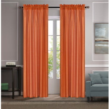 Faux Silk Curtain Panel, Semi-Sheer 55" W x 84" L, Orange, Rod Pocket for Bedroom, Living Room or Patio Door