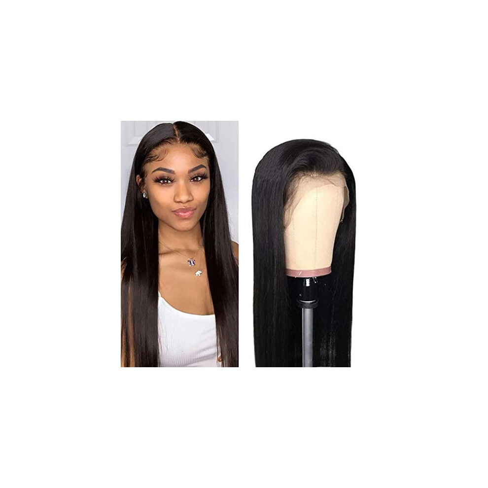 Unisex Brazilian Human Hair Wig 13X4 Lace Front Pre Plucked Natural Hairline Straight Full Lace Wig 20'