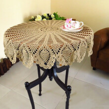 Mosiee Crochet Hollow Knitting Cover Cloth Handmade Vintage Round Tablecloth