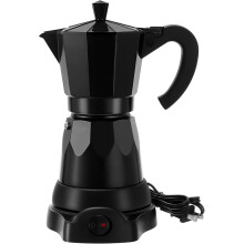 6-Cup Electric Espresso Moka Pot, 300ml Aluminum Coffee Maker with Detachable Base, Portable for Home Travel (Black)