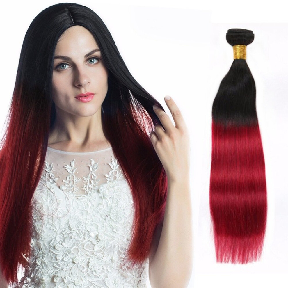 Brazilian Human Hair Extensions Ombre Red 4 Bundles T1B Red Straight Weave for Black Women