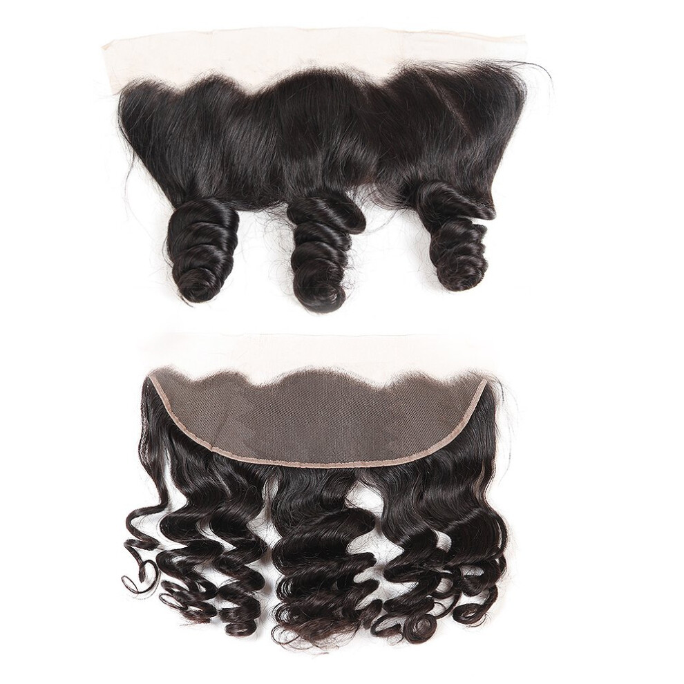 Unisex Peruvian Loose Wave Hair 3 Bundles With 13X4 Lace Frontal Virgin Human Hair Natural Color