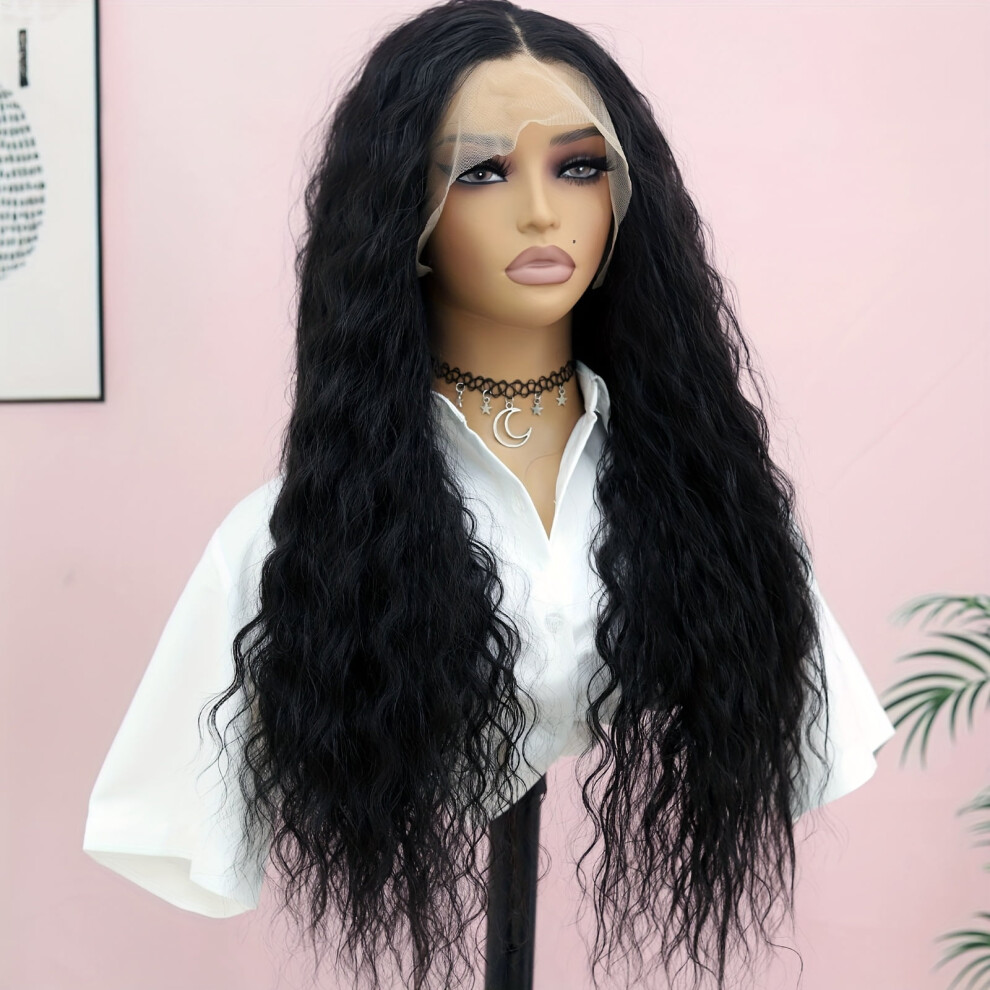 Synthetic 13*2.5 Lace Front Wigs Black Deep Wave Curly Synthetic Lace Front Wig For Women