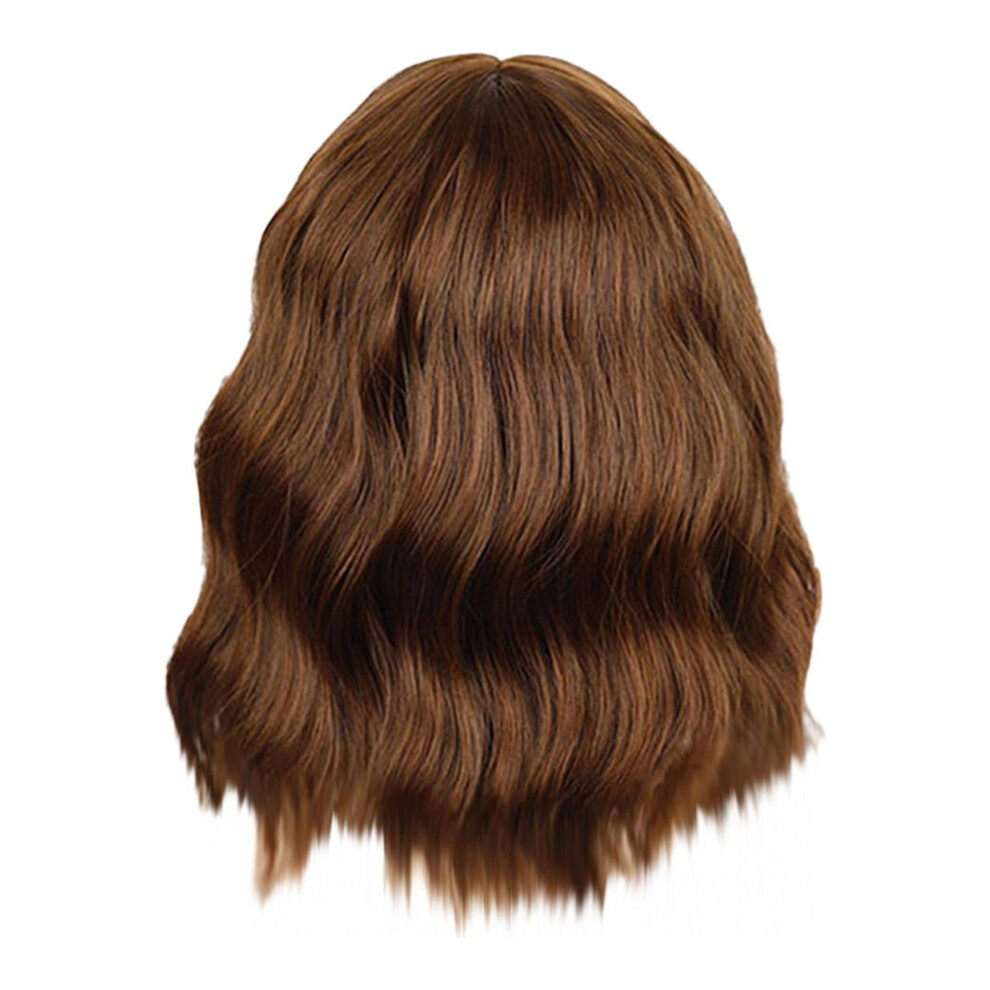 Unisex Brown Sehao Women Short Wavy Bob Silky Wavy Synthetic Heat Resistant Wig With Natural Bangs Coffee Wigs For Women