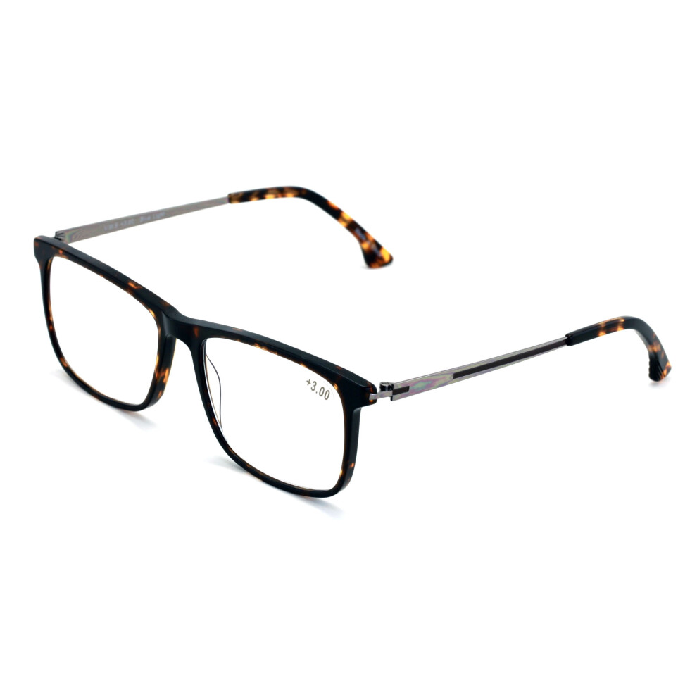 Blue Large Men Premium Blocking Reading Glasses - Rectangular Tr90 Frame With Metal Temple - Anti Fatigue Readers +1.00