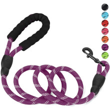 Rope Dog Leash 5 FT with Comfortable Padded Handle, Highly Reflective Threads Dog Leash for Medium Large Dogs, 1/2 inch, Purple