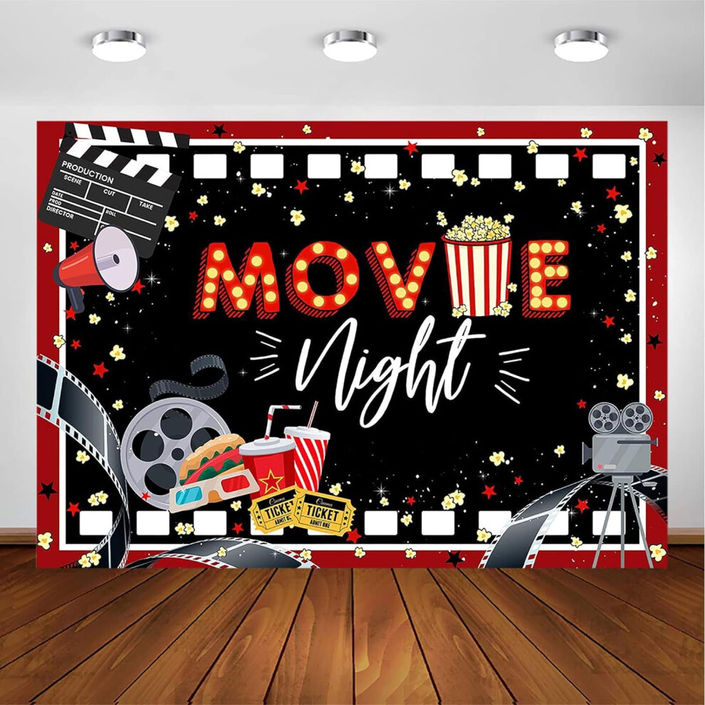 Movie Night Party Backdrop And Movie Theme Party Decorations Hollywood Party Photoshoot Background Banner Supplies (4X6ft) Black/Red 9353595233058