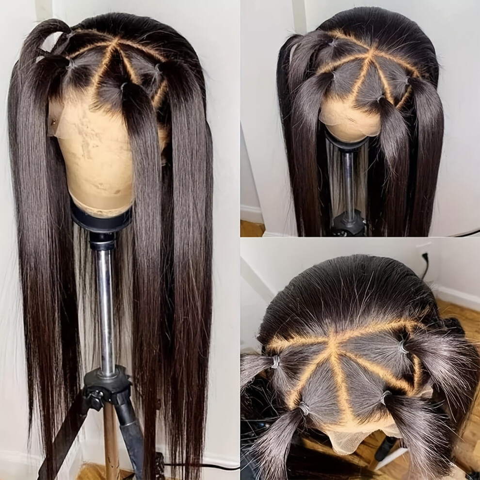 Unisex Black 13X6 Straight Lace Front Wigs Lace Wigs Synthetic Heat Resistant Fiber Hair Wig For Women Long Silk Straight Wig