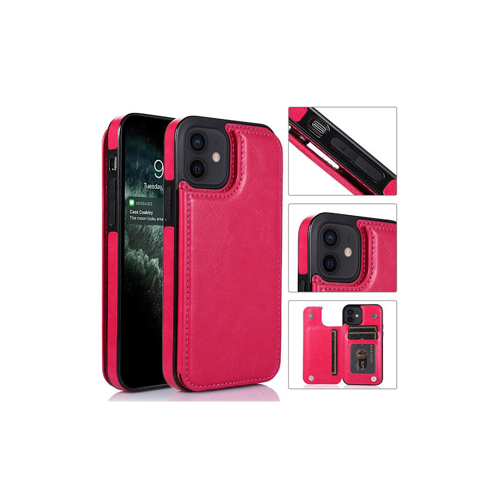 Compatible With Iphone 12 - Practical Stylish Case With Card Holder Rose Red 9353595234543