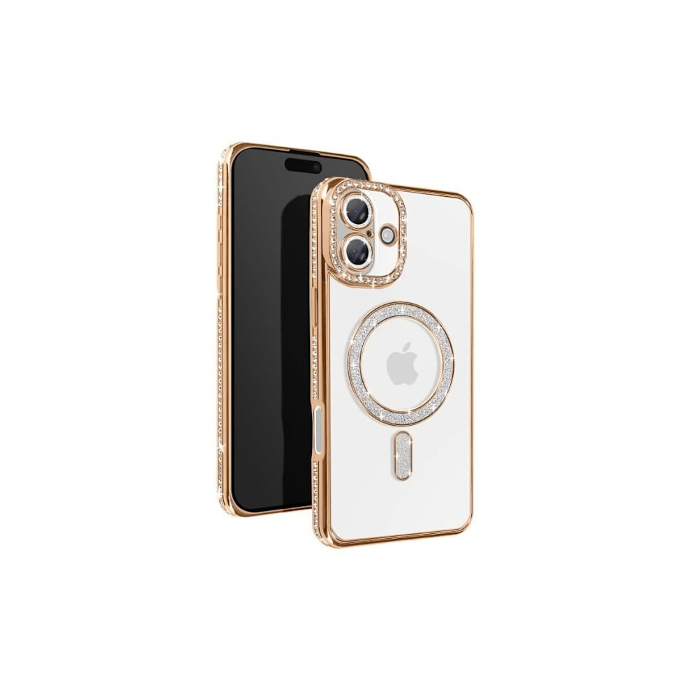 Avizar Hard Case For Compatible With Iphone 16 - Gold Rhinestone Contour - Magsafe Protection Yellow Gold,Yellow 9353595234727