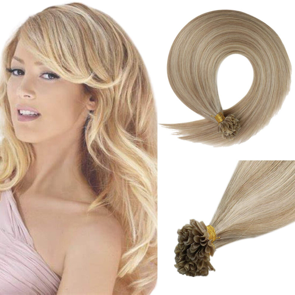 Unisex Golden U Tip Keratin Hair Extensions 16 Inch Remy Human Hair Blonde Mix Long Lasting Bonds 50G