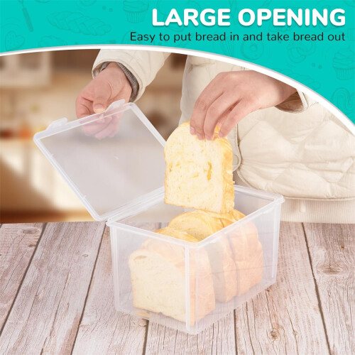Plastic Bread Box, Airtight Container for Fridge, Keeps Bread Fresh, Compatible with Slice Bread, Crackers, Snacks, Bagels, with Lid 2