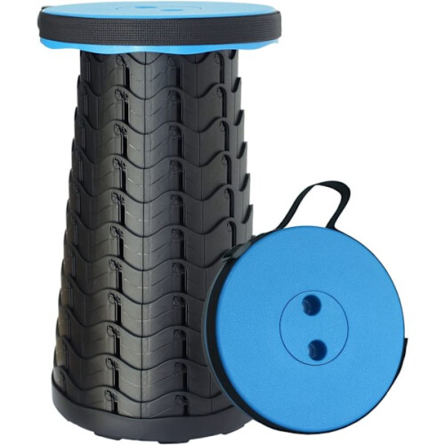 Portable Telescopic Stool, Upgraded Folding Camping Stool Adjustable Blue