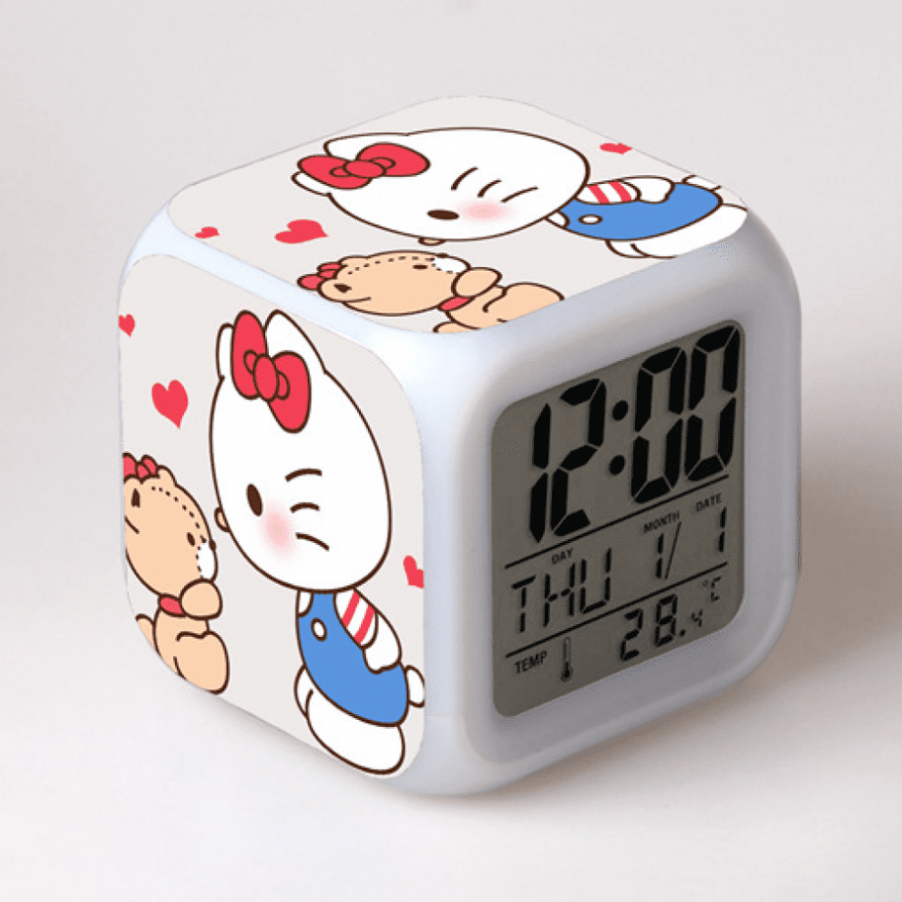 Hanntaoo Digital Alarm Clock For Kids, Hello Kitty 7 Color Led Wake Up With Thermometer & Night Gift For Boys Girls Htnl#1066 Light
