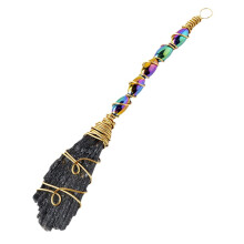 Halloween Broom Ornament Natural Black Tourmaline Quartz Broom Magic Stick` H4N4