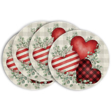 Sm:)e Buffalo Plaid Eucalyptus Hearts Round Valentine's Day Placemats Round Set of 4, 14 Inch