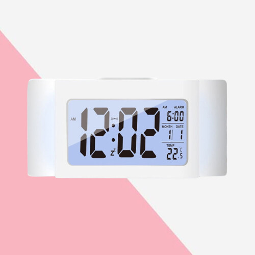 LCD Alarm Clock with Temperature, Silent & Light, Multi-function Digital Clock Compatible with No Battery (White) 2
