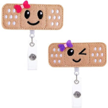 Nurse Badge Holder Reel, Retractable Cute Bandaid Badge Clip, ID Badge Holder with Alligator Clip, 26 inch Retractable Cord, 2 Pack