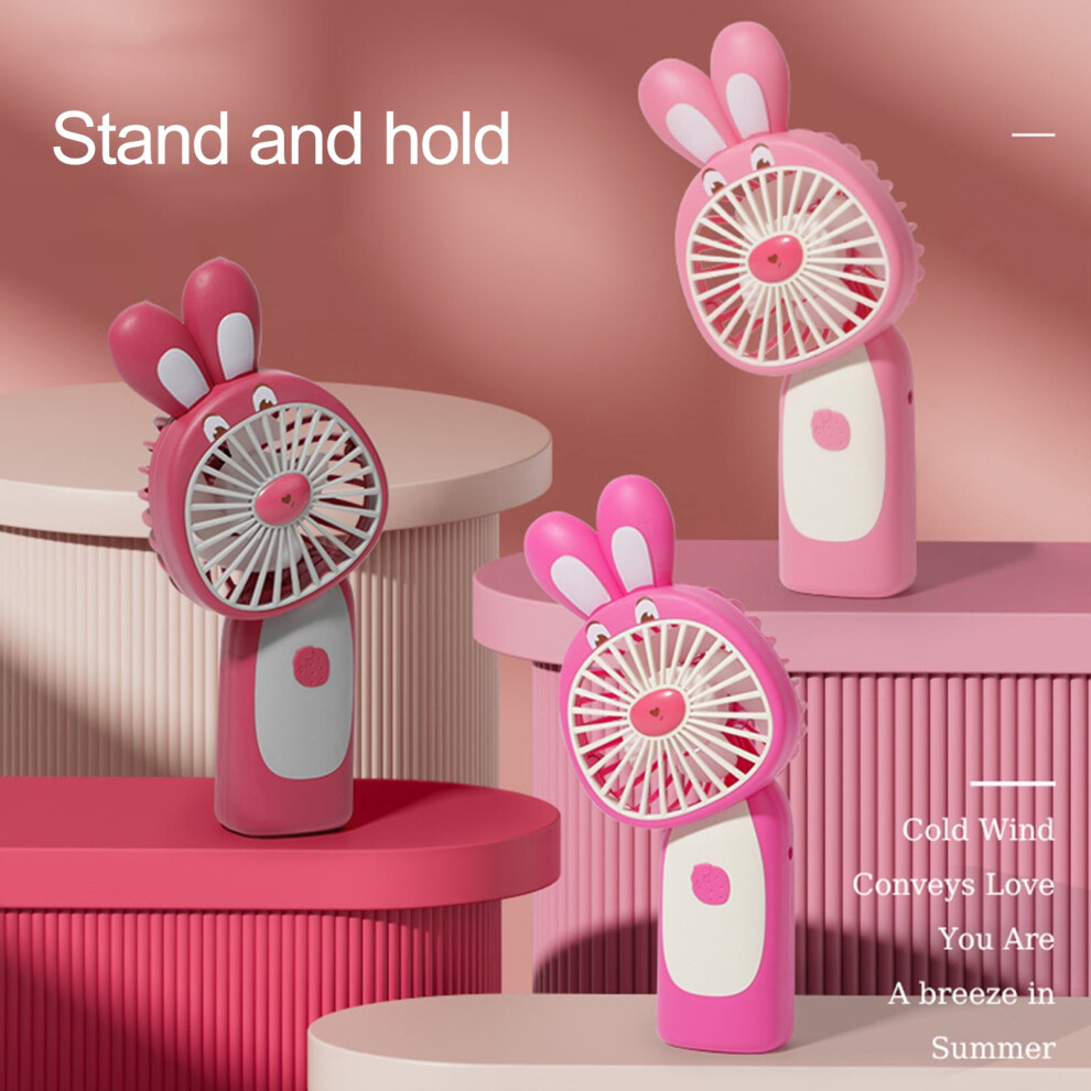 Hesroicy Handheld Fan Single Gear Dense Grille Strong Wind Usb Charging Spiral Blade Standable Cartoon Rabbit Pocket Fan Dormitory Supply 9450273634494