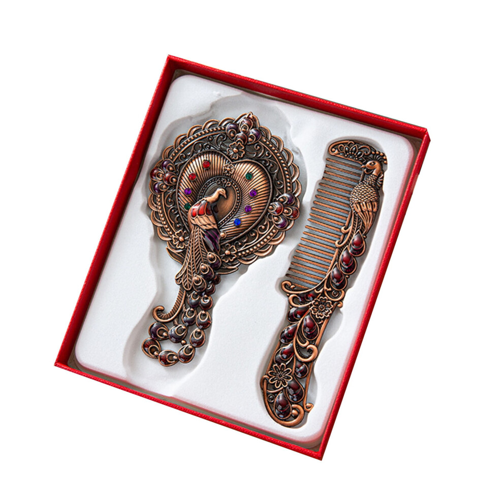 Kayannuo House Bathroom Clearance Hand Mirror Retro Hand Mirror Peacock Flower Pattern Decorative Hand Mirror Metal Vanity Mirror Comb Set
