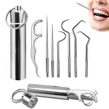 7-in-1 Teeth Cleaning Tool Kit, Portable Stainless Steel Dental Tools compatible with Braces, Travel & Camping, with Holder