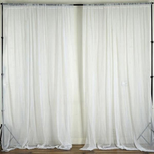 10FT Fire Retardant White Sheer Voil Curtain Panel Backdrop - Premium Collection