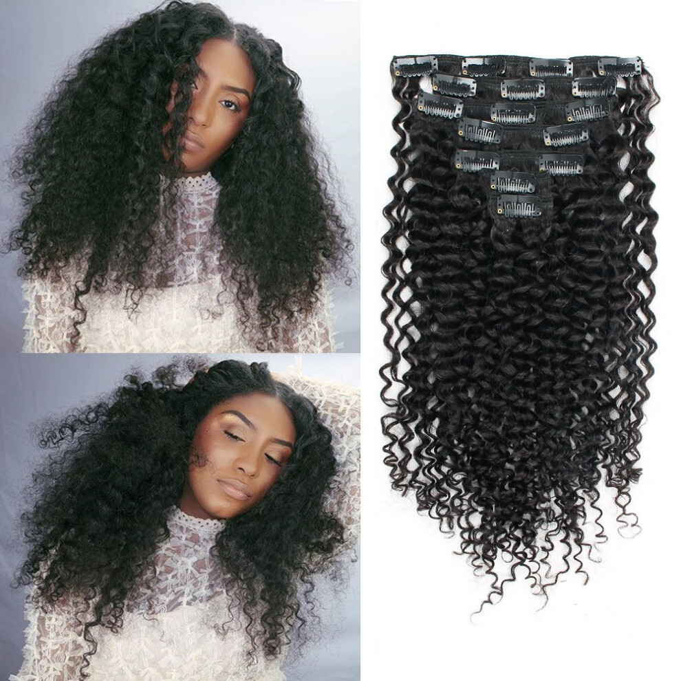 14 Inch 3B 3C Brazilian Curly Human Hair Clip in Extensions Double Weft Virgin Hair for Instant Volume Boost