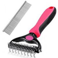 Double Sided Undercoat Rake for Dogs & Cats - Safe Dematting Comb for Mats & Tangles, Pet Grooming Brush (Rose Red)
