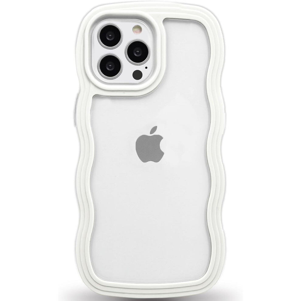 Anuck For Compatible With Iphone 13 Pro Max Case, Wavy Edge Clear Back, Anti-Slip Shockproof Tpu & Hard Bumper, Cute Wave Design, White 9402001815194