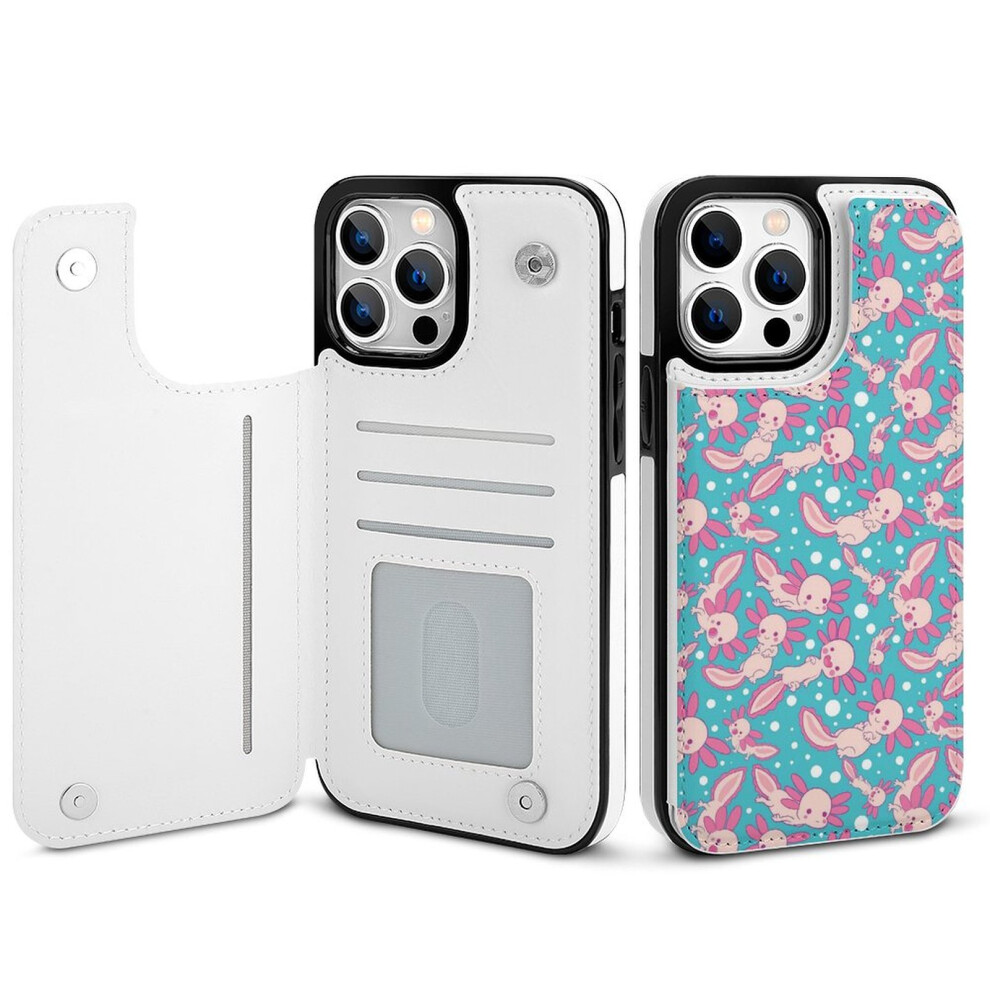 Kawaii Axolotl Wallet Case For Iphone 14 Pro Max, Pu Leather Flip Cover With Card Holder, Magnetic Clasp & Shockproof Design For Women/Girls 9402001815118