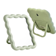 Wavy Makeup Mirror Small Irregular Vanity Mirror with Stand for Desk Bedroom Living Room Green