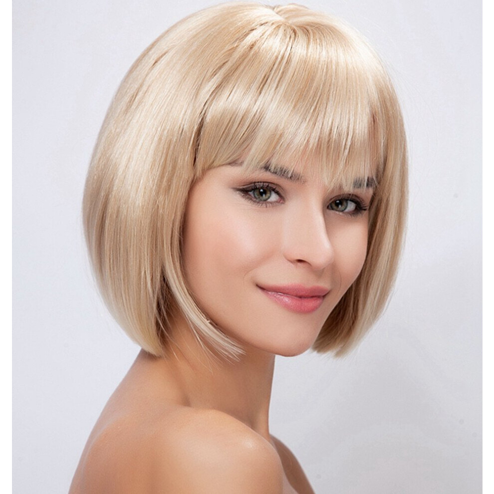 Unisex Silver Platinum Blonde Bob Wig 12 Inch Straight With Bangs Heatresistant Synthetic Hair For Women