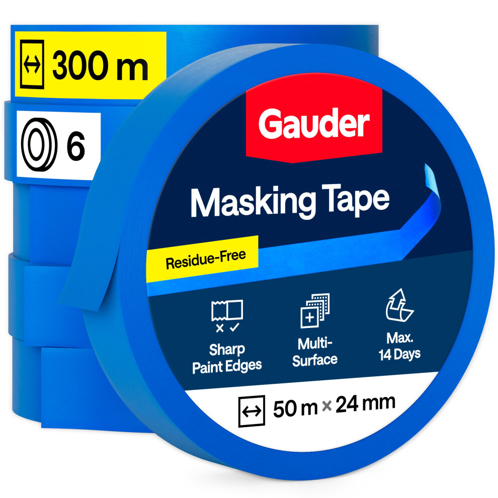 Gauder Brown Masking Tape For Painting - Painter's Tape For Precise Edges - Professional Solution For Decorating, Renovating And Diy Projects (6 Rolls - 24