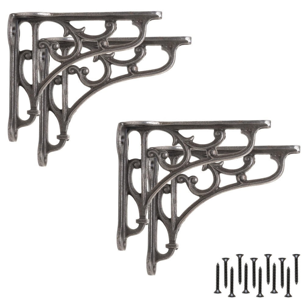 Eduwurxs Industrial Cast Iron Ornate Shelving Brackets | Heavy Duty Wall Brackets For Shelves, Kitchen Shelves & Living Room 3X4 (Pack Of 4) 41206843