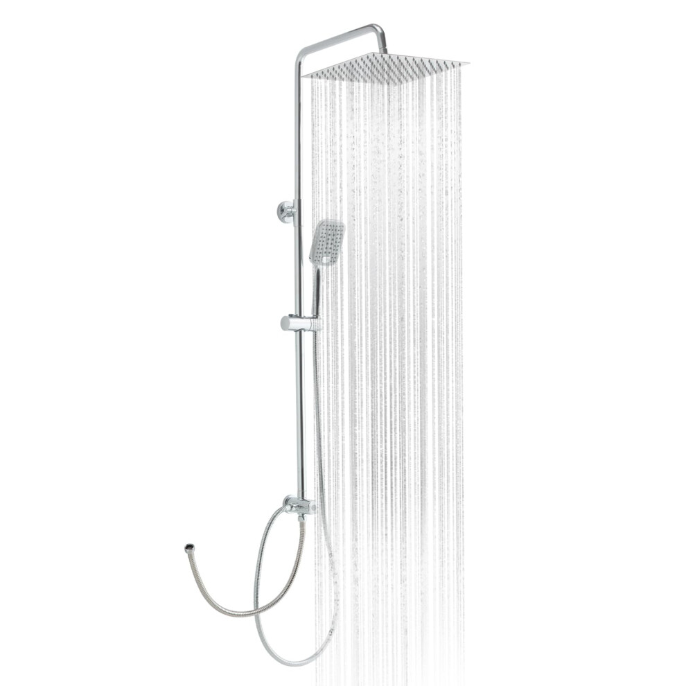 Offo Shower Riser Rail Kit, With 10"(25Cm) Square Rainfall Showerhead And Handheld, 1.6M Hose Without Mixer, Shower Column For Bathroom, Chrome 72439005