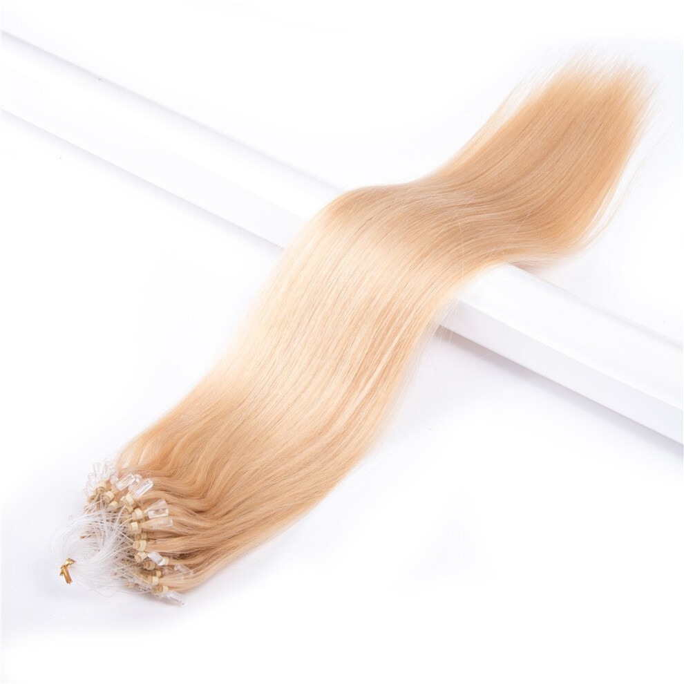 Unisex Micro Ring Remy Human Hair Extensions 20 Inch Blonde 0.5G Strand Silky Straight Lowdamage