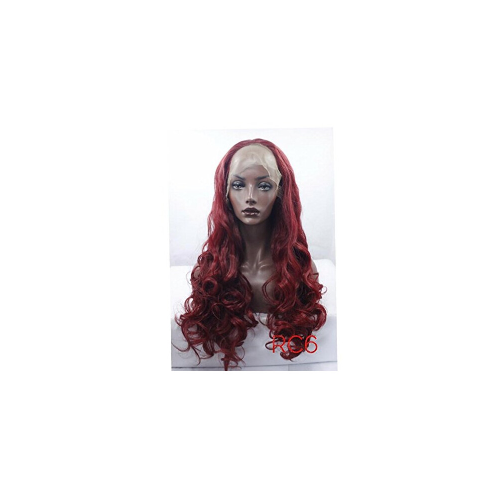 Burgundy Lace Front Body Wave Wig 24 Inch Synthetic Heat Resistant Glueless 160% Density
