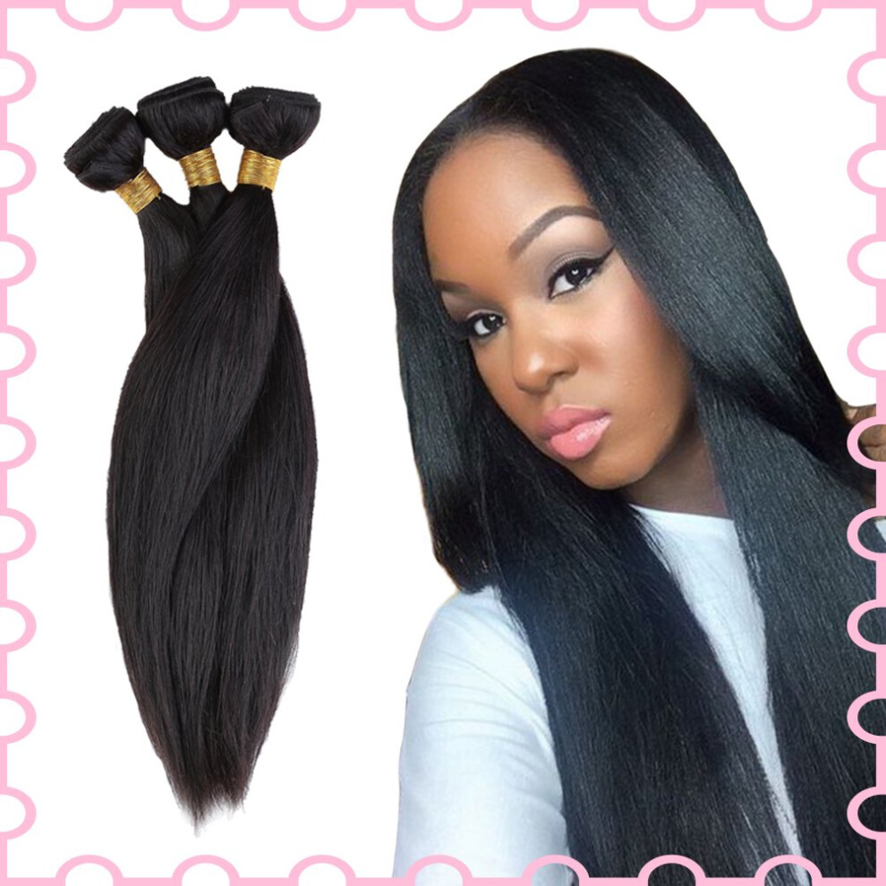 Unisex Black Brazilian Remy Human Hair Bundles 12 Inch Double Weft Silky Straight Extensions Natural 3Pcs